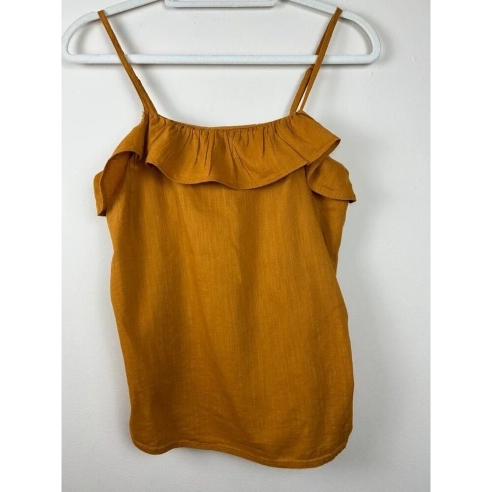 Old Navy Small Ruffle Cami Tank Top Mustard Yellow Boho Gold Spaghetti Strap